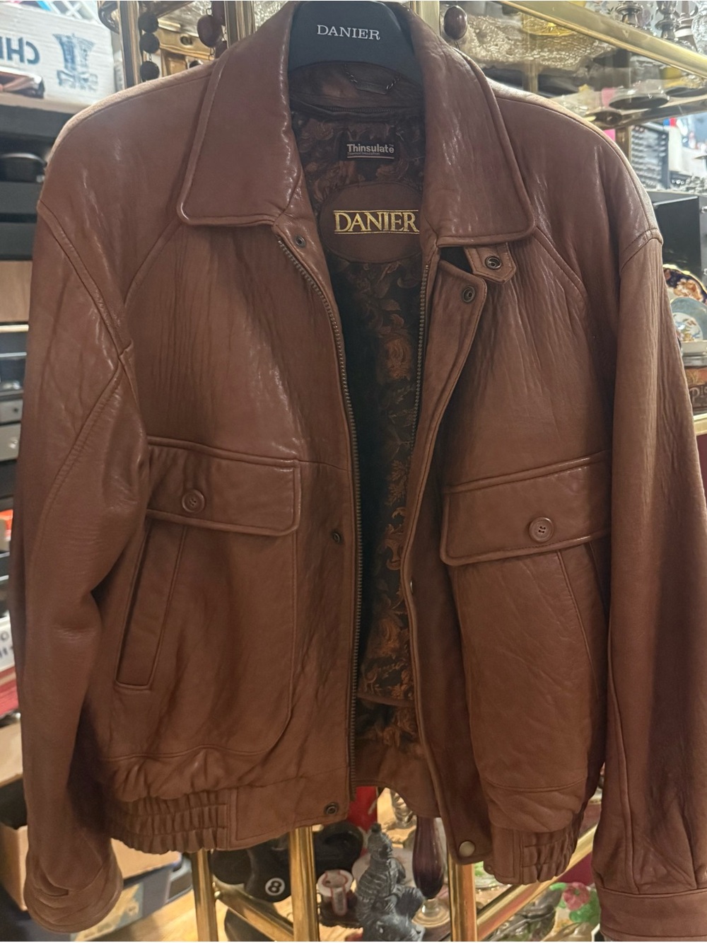 Danier Chestnut Brown Leather Bomber Jacket